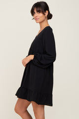 Black Long Sleeve Gathered Tier Dress