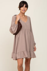 Taupe Long Sleeve Gathered Tier Dress