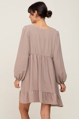 Taupe Long Sleeve Gathered Tier Dress