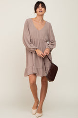 Taupe Long Sleeve Gathered Tier Dress