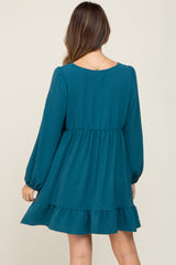 Teal Long Sleeve Gathered Tier Maternity Dress