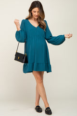 Teal Long Sleeve Gathered Tier Maternity Dress