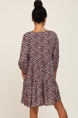 Black Floral Button Front Tiered Dress