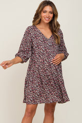 Black Floral Button Front Tiered Maternity Dress