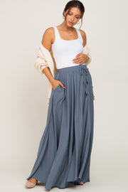 Blue Tassel Maternity Maxi Skirt