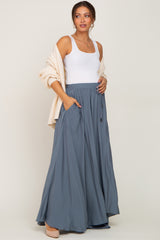 Blue Tassel Maternity Maxi Skirt