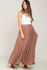 Camel Tassel Maternity Maxi Skirt