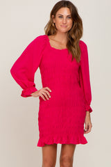 Fuchsia Smocked Ruffle Accent Maternity Fitted Dress