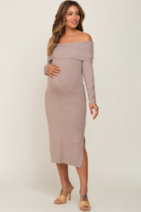 Mocha Off Shoulder Maternity Sweater Dress