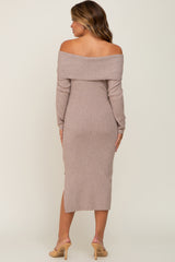 Mocha Off Shoulder Maternity Sweater Dress