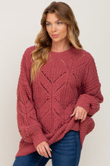 Magenta Chunky Chevron Knit Maternity Sweater