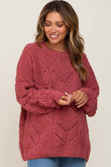 Magenta Chunky Chevron Knit Maternity Sweater