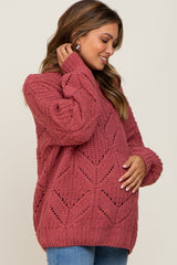 Magenta Chunky Chevron Knit Maternity Sweater