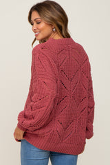 Magenta Chunky Chevron Knit Maternity Sweater