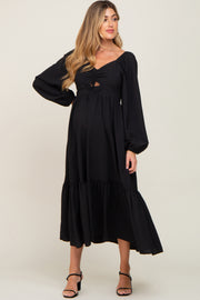 Black Cinched Cutout Maternity Midi Dress