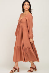 Camel Cinched Cutout Midi Dress