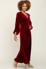 Burgundy Velvet Maternity Midi Dress