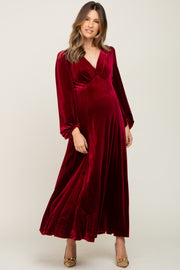 Burgundy Velvet Maternity Midi Dress