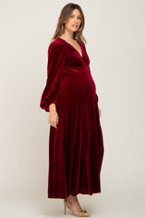 Burgundy Velvet Maternity Midi Dress