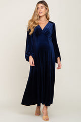 Navy Velvet Maternity Midi Dress