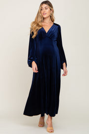 Navy Velvet Maternity Midi Dress