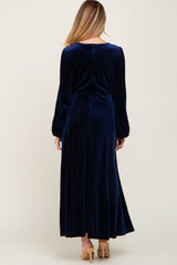 Navy Velvet Maternity Midi Dress