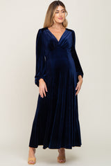 Navy Velvet Maternity Midi Dress