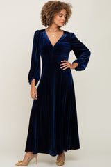 Navy Velvet Maternity Midi Dress