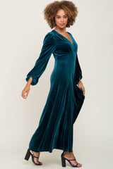 Teal Velvet Midi Dress