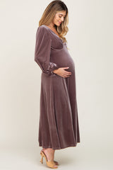 Mauve Velvet Maternity Midi Dress