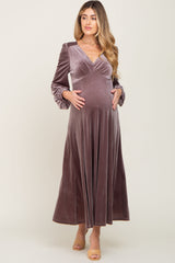 Mauve Velvet Maternity Midi Dress