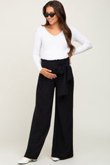 Black Smocked Front Tie Maternity Pants