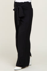 Black Smocked Front Tie Maternity Pants