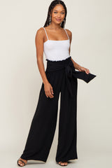 Black Smocked Front Tie Pants