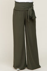 Olive Smocked Front Tie Maternity Pants