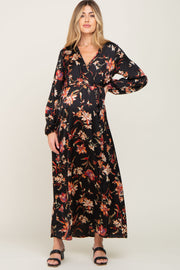 Black Floral Wrap Maternity Maxi Dress