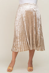 Beige Velvet Pleated Maternity Plus Midi Skirt