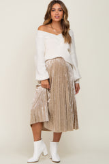 Beige Velvet Pleated Maternity Midi Skirt