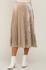 Beige Velvet Pleated Maternity Midi Skirt