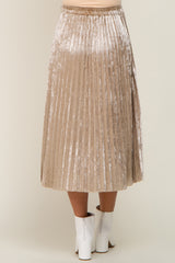 Beige Velvet Pleated Maternity Midi Skirt