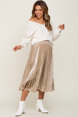 Beige Velvet Pleated Maternity Midi Skirt