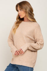 Beige Soft Rib Knit Sweater