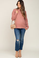 Mauve Soft Rib Knit Maternity Sweater