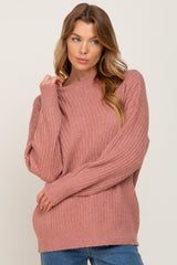 Mauve Soft Rib Knit Maternity Sweater