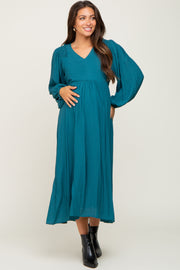 Teal V-Neck Smocked Accent Maternity Maxi Dress