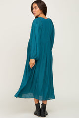 Teal V-Neck Smocked Accent Maternity Maxi Dress