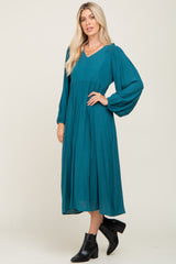 Teal V-Neck Smocked Accent Maxi Dress