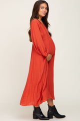 Rust V-Neck Smocked Accent Maternity Maxi Dress