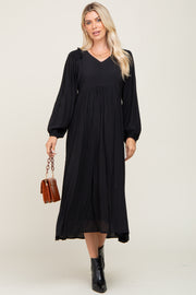 Black V-Neck Smocked Accent Maxi Dress