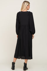 Black V-Neck Smocked Accent Maxi Dress